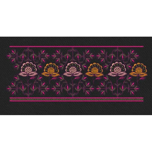 Pink And Yellow Floral Jacquard Border Embroidery Design