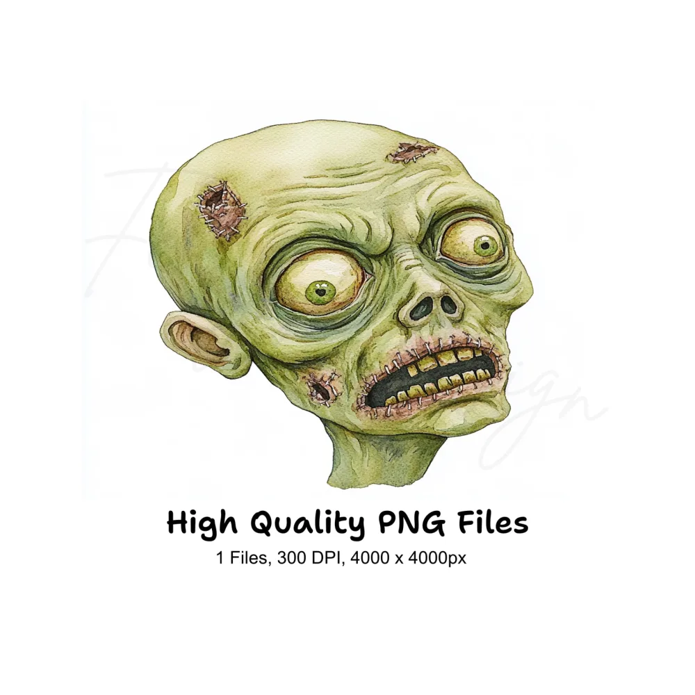 Spooky Zombie Head Halloween Clipart Bundle