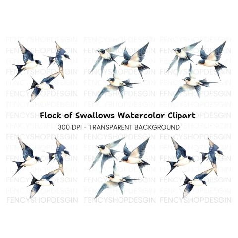 Flying Swallows Clipart Bundle