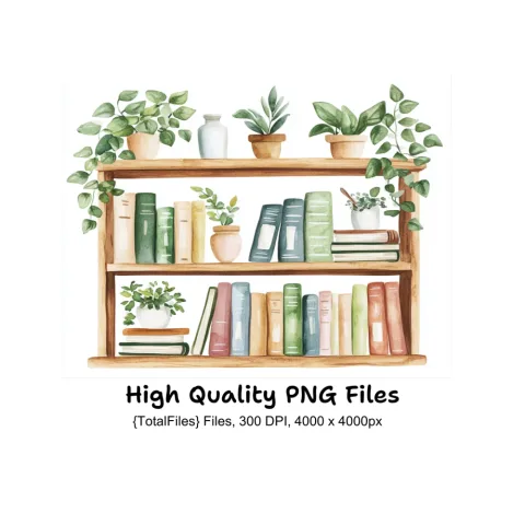 Greenery Bookshelf Clipart Bundle
