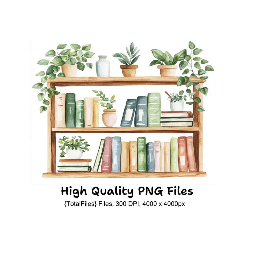Greenery Bookshelf Clipart Bundle