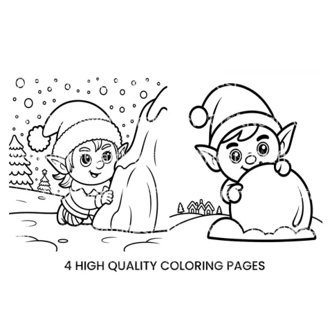 Cute Christmas Elf Winter Coloring Books