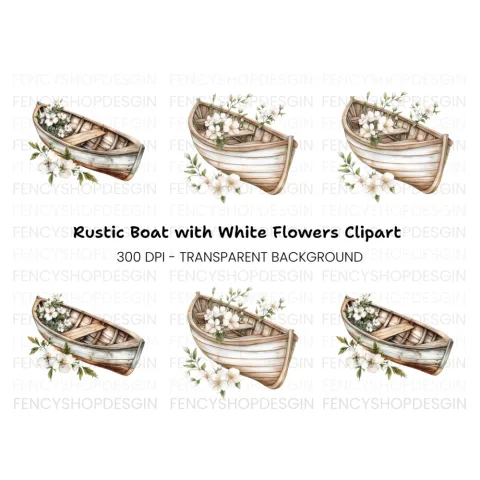 Boat with White Flowers Clipart Bundle