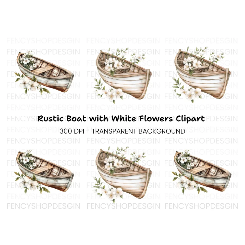 Boat with White Flowers Clipart Bundle