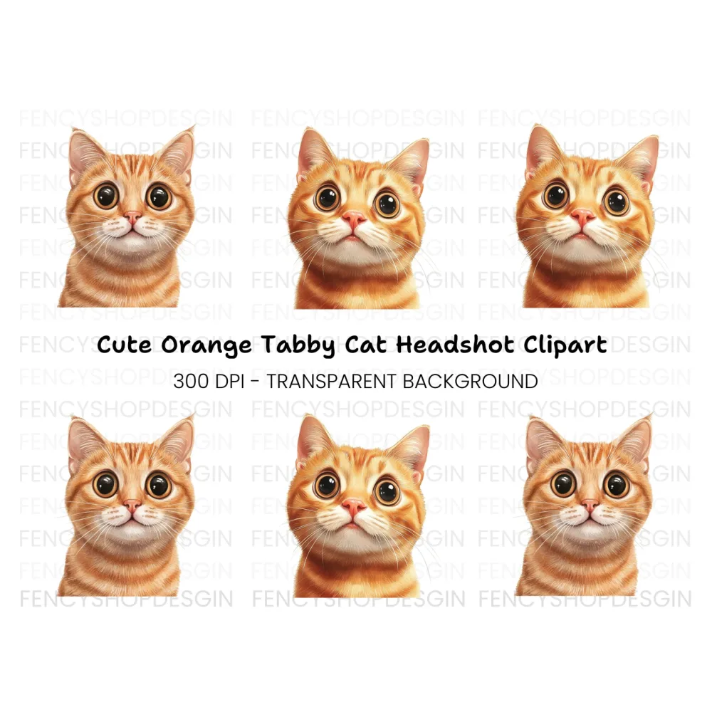 Orange Cat Faces Clipart Bundle