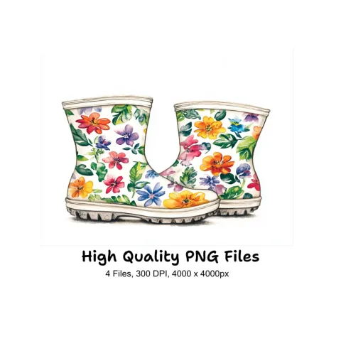 Vibrant Floral Rain Boots Clipart Bundle