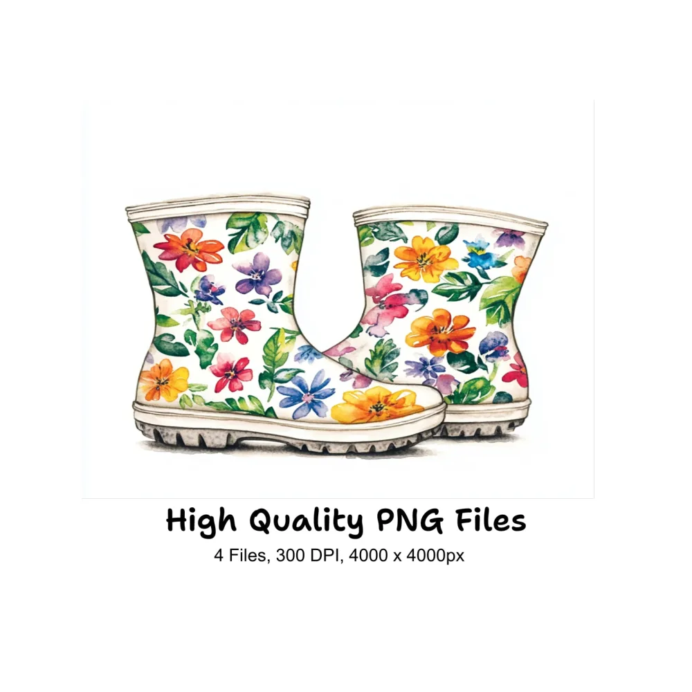 Vibrant Floral Rain Boots Clipart Bundle