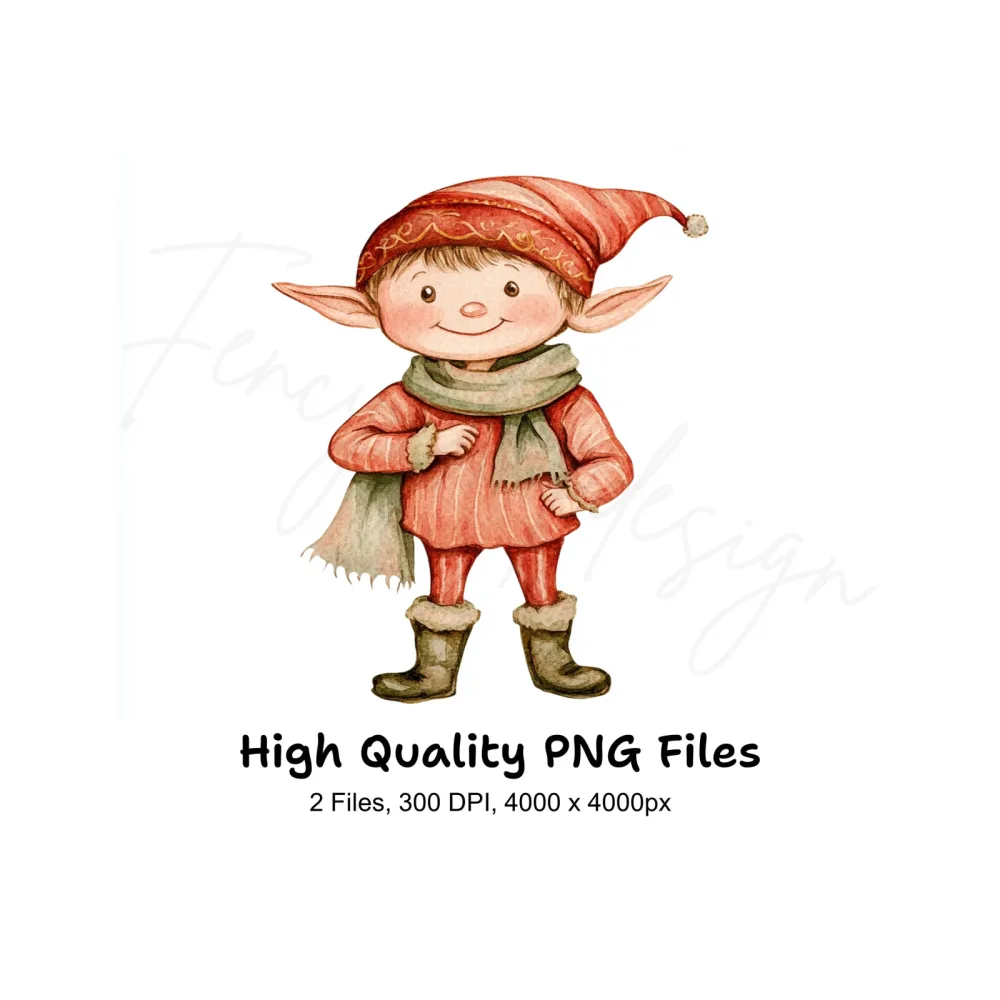 Red Christmas Elves Clipart Bundle