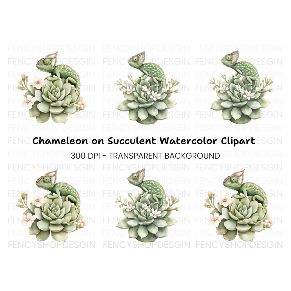 Chameleon on Succulent Clipart Bundle