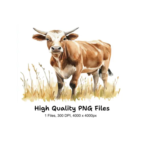 Brown Cow in Grass Clipart Bundle