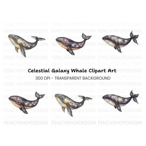 Celestial Whale Clipart Bundle