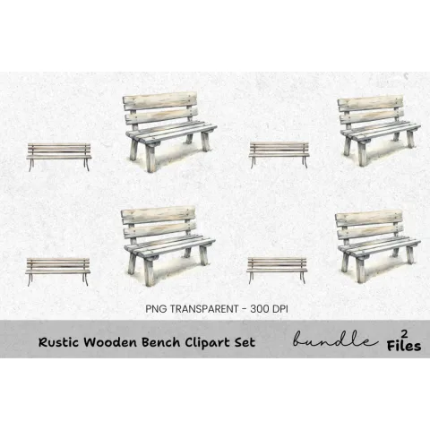 Rustic Wooden Bench Clipart Bundle