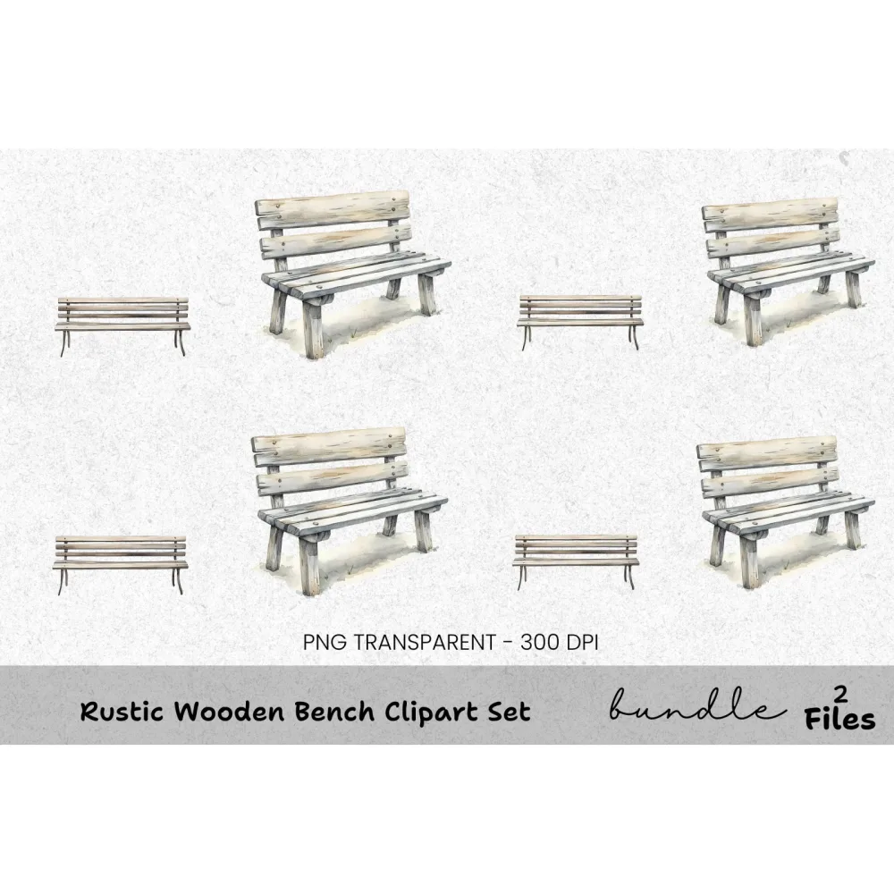 Rustic Wooden Bench Clipart Bundle