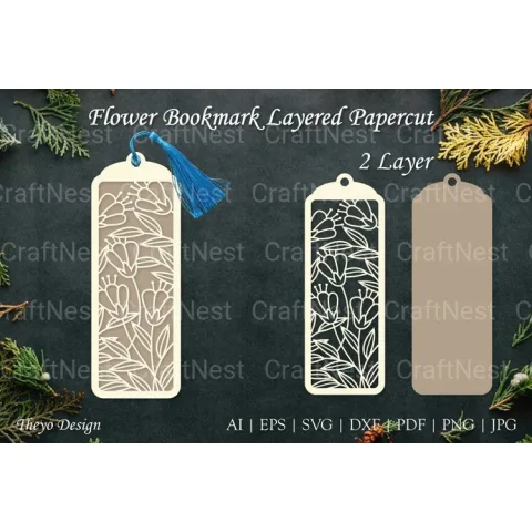 Flower Bookmarks Layered Papercut SVG