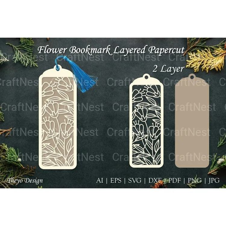 Flower Bookmarks Layered Papercut SVG
