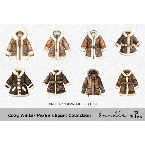 Cozy Winter Parka Clipart Bundle