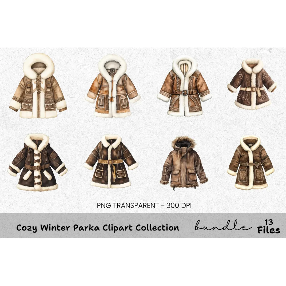 Cozy Winter Parka Clipart Bundle
