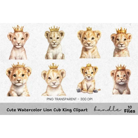 Cute Lion Cub King Clipart Bundle