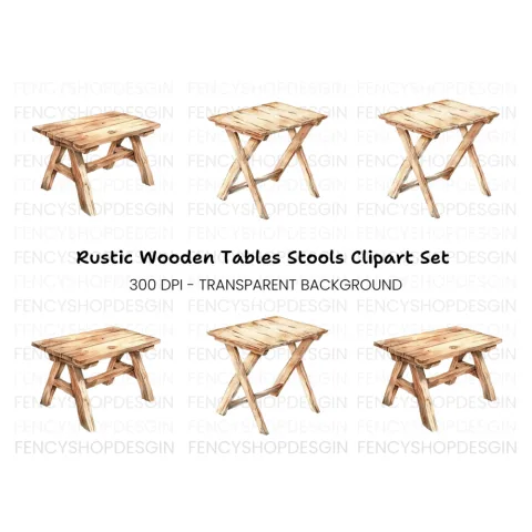 Rustic Wooden Stools Clipart Bundle