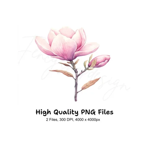Pink Magnolia Flower Clipart Bundle
