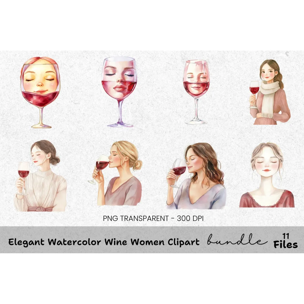 Elegant Wine Women Clipart Bundle
