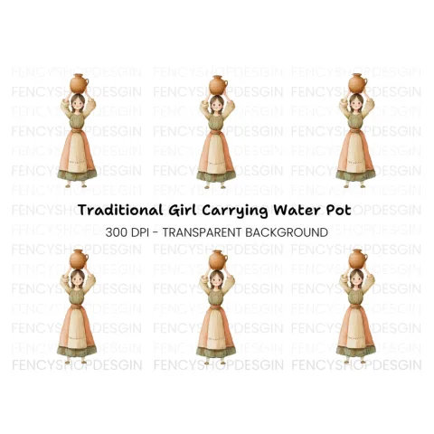 Girl Carrying Pot Clipart Bundle