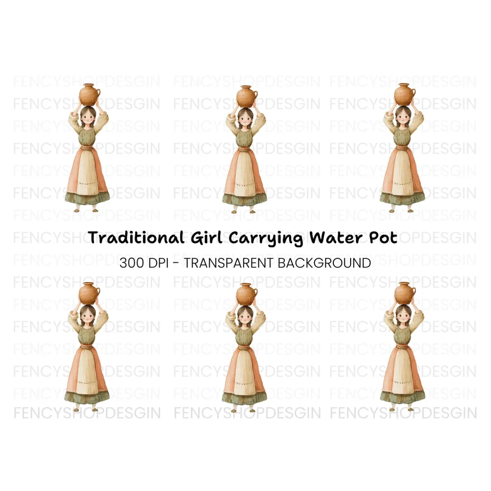 Girl Carrying Pot Clipart Bundle