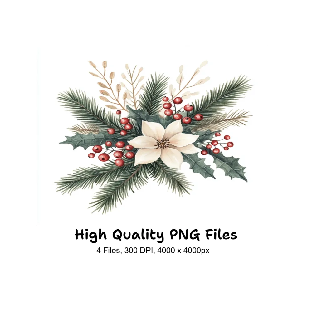 Festive Winter Botanical Clipart Bundle