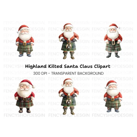 Scottish Santa Claus Clipart Bundle