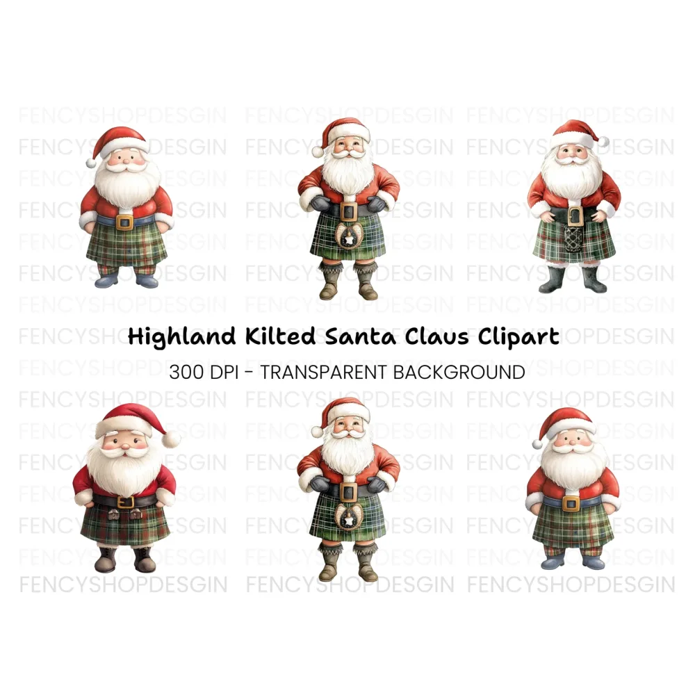 Scottish Santa Claus Clipart Bundle