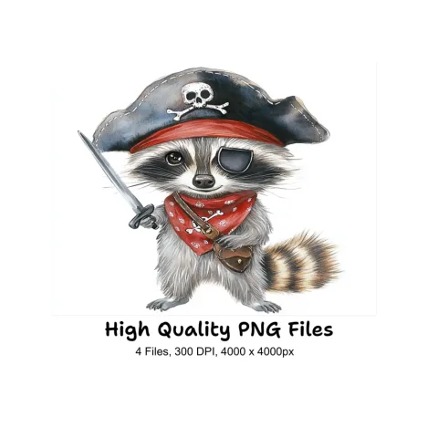 Raccoon Pirate with Sword Clipart Bundle