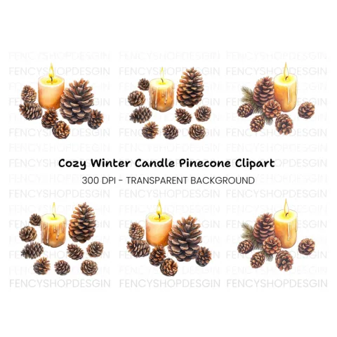 Christmas Candles and Pinecones Clipart Bundle