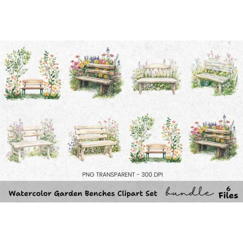 Garden Benches Clipart Bundle