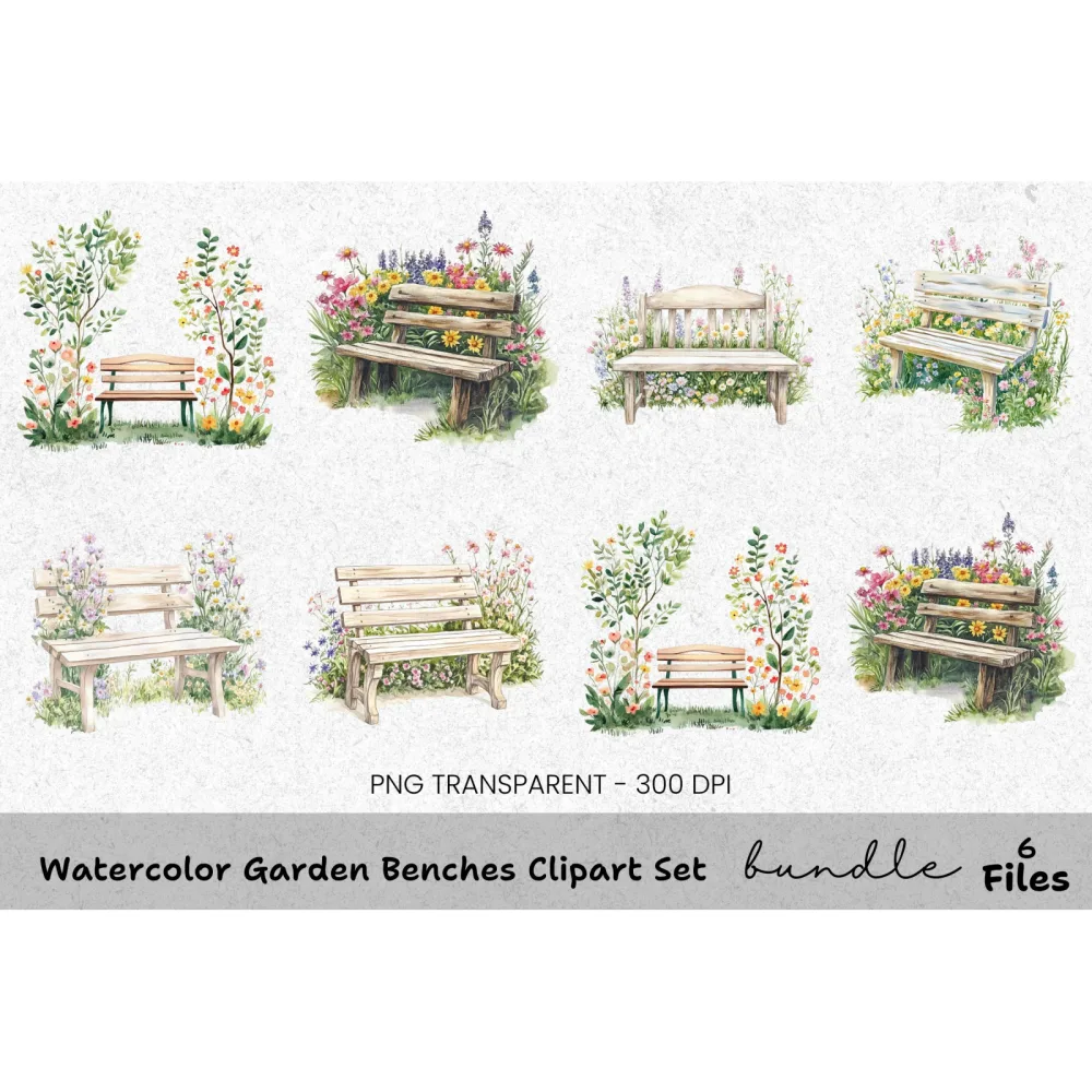 Garden Benches Clipart Bundle