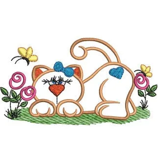 Cat With Flower Embroidery Design