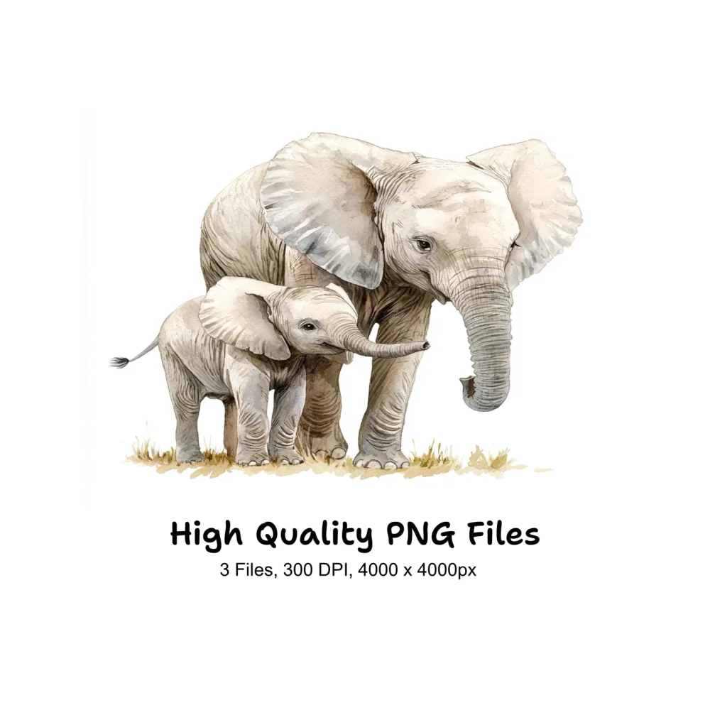 Cute Elephant Family Clipart Bundle