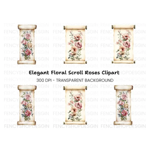 Vintage Floral Scroll Clipart Bundle