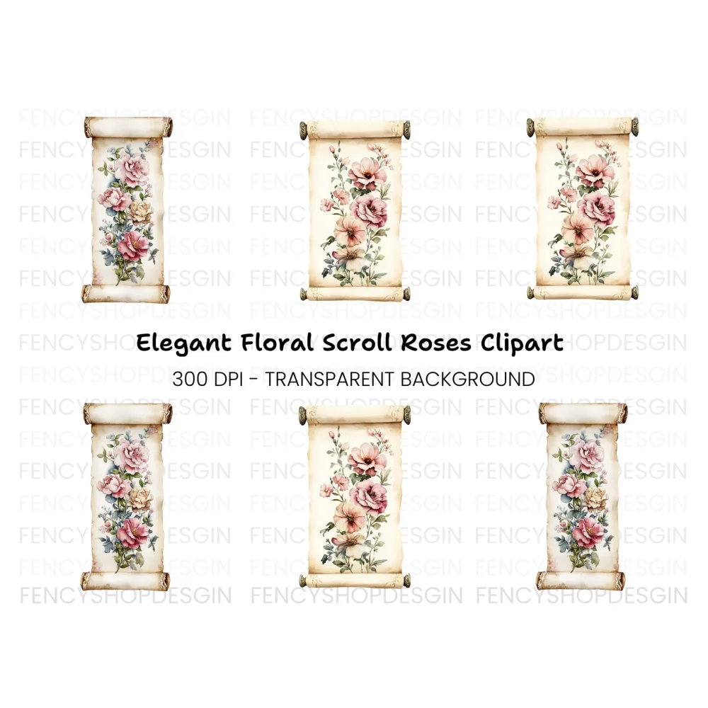 Vintage Floral Scroll Clipart Bundle