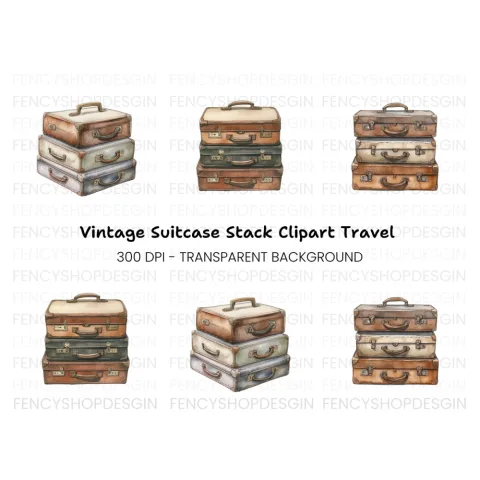 Vintage Suitcase Stack Clipart Bundle