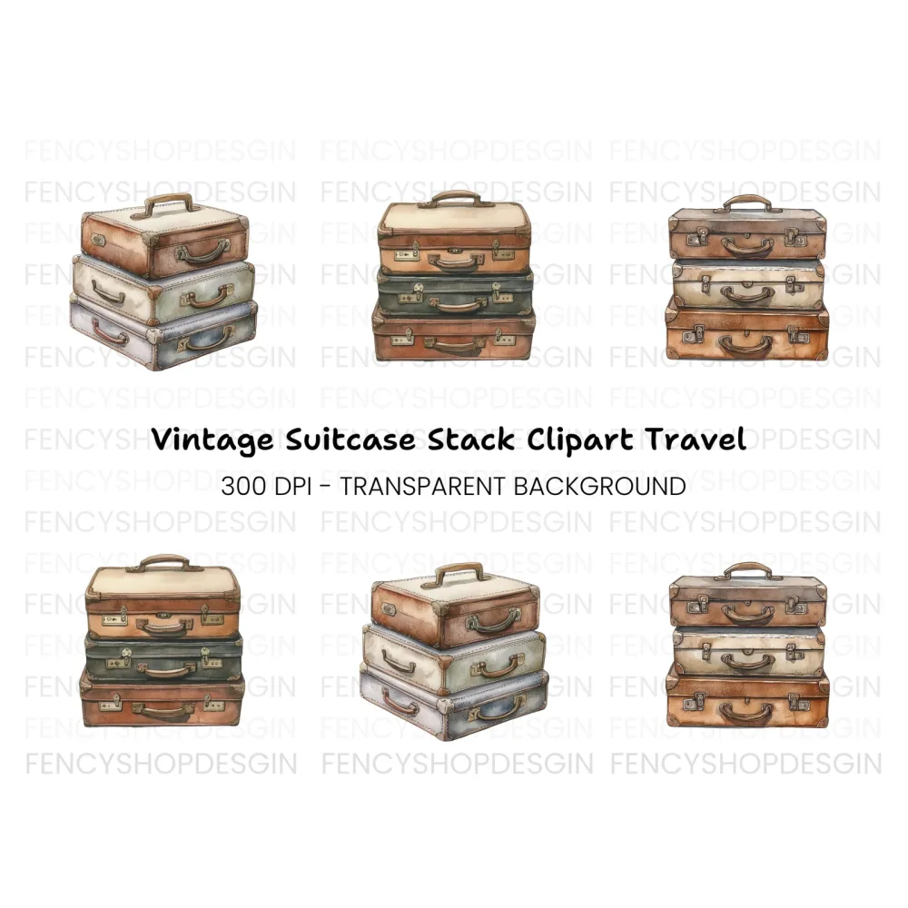 Vintage Suitcase Stack Clipart Bundle