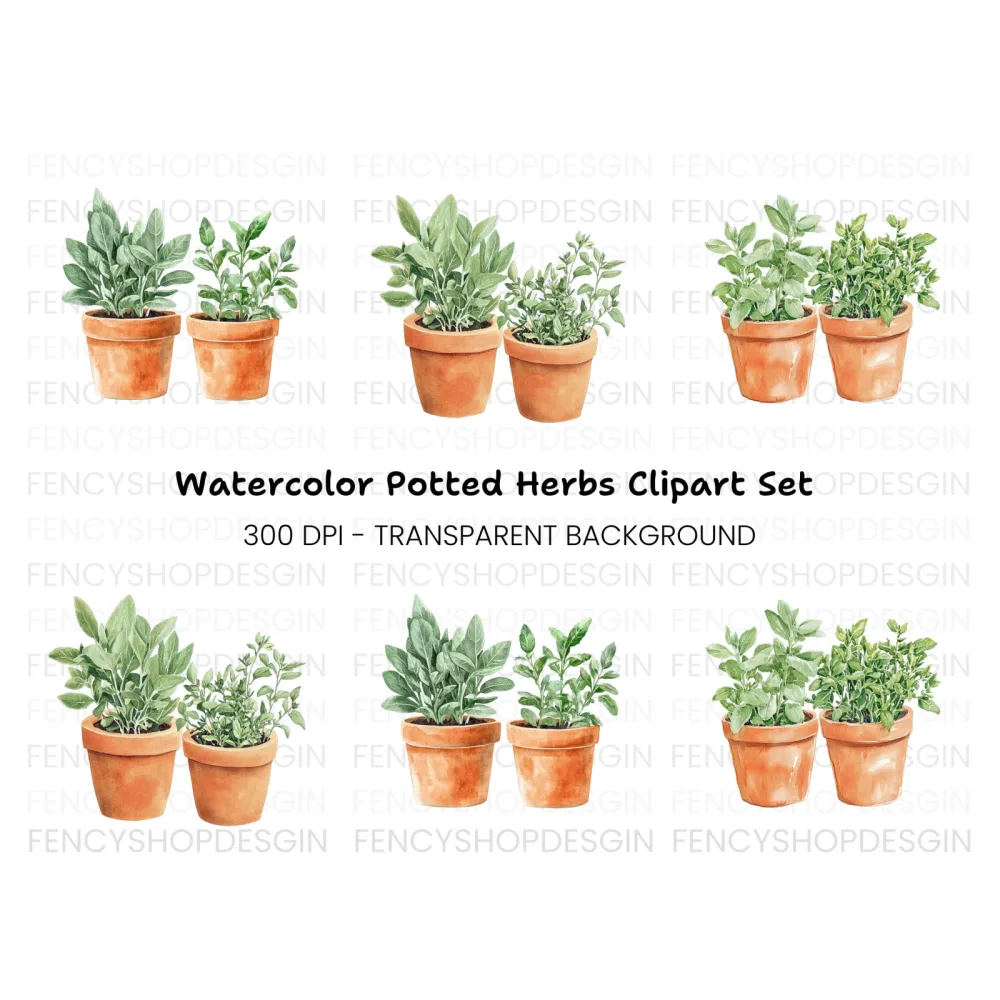 Herb Garden Potted Plants Clipart Bundle