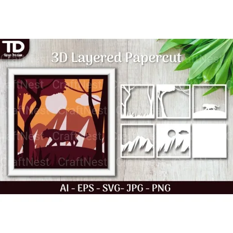 Shadow Box Animal Scene Layered Papercut SVG
