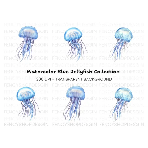 Blue Jellyfish Clipart Bundle