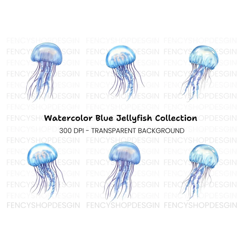 Blue Jellyfish Clipart Bundle