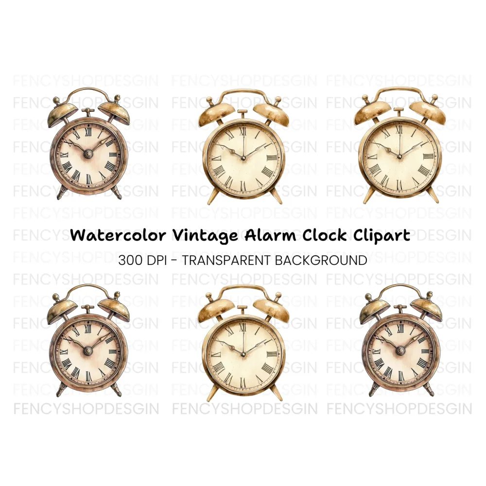 Vintage Alarm Clock Clipart Bundle