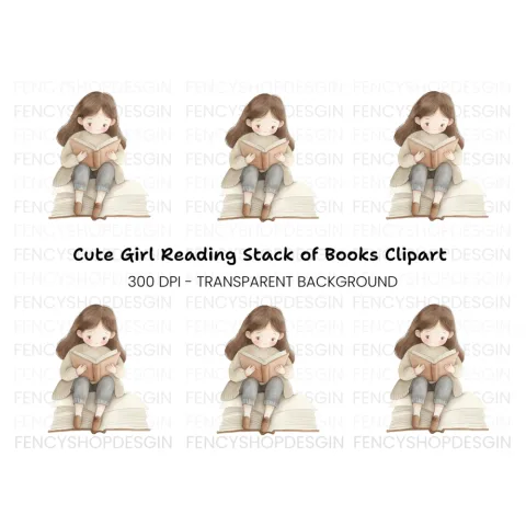Cute Girl Reading Book Clipart Bundle