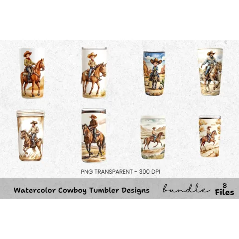 Cowboy Tumbler Designs Clipart Bundle