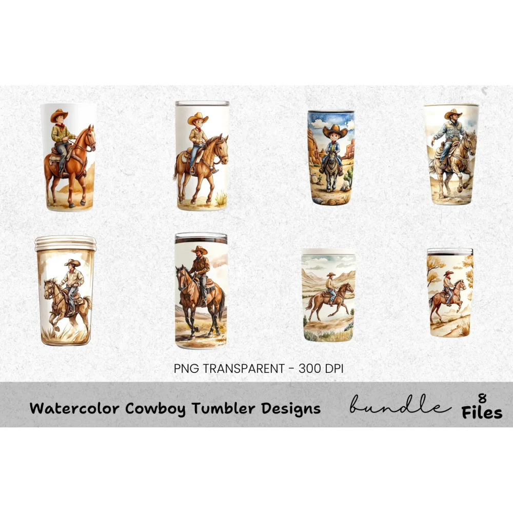 Cowboy Tumbler Designs Clipart Bundle