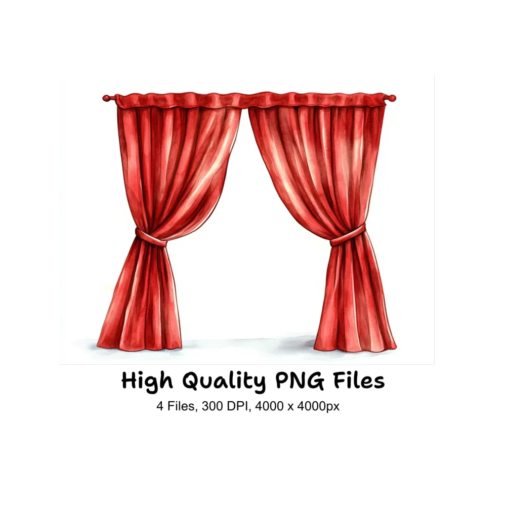 Elegant Red Curtains Clipart Bundle