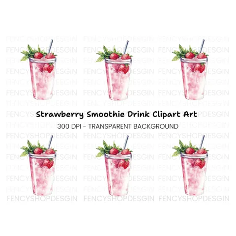 Strawberry Smoothie Clipart Bundle